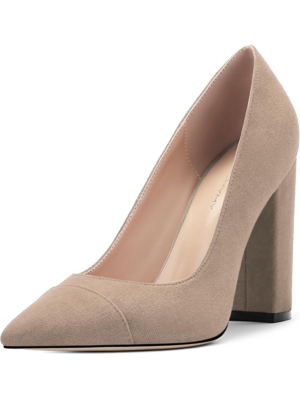 Women's Nude Suede Pointed Toe High Heels Slip On Pumps Street Banquet Shoes